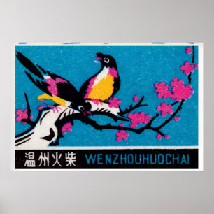Two Yellow Birds - Matchbox Print - Aesthetic Wall
