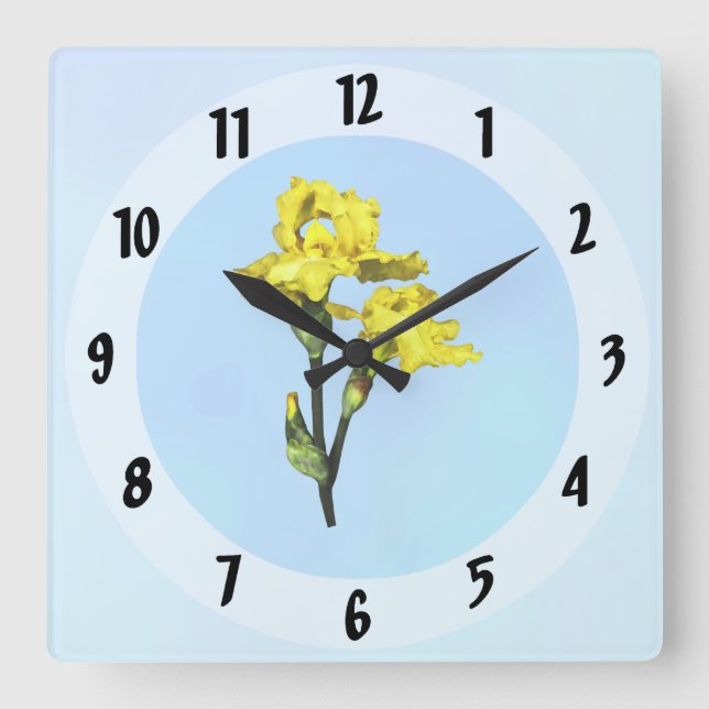 Two Yellow Irises and Buds Square Wall Clock (Front)
