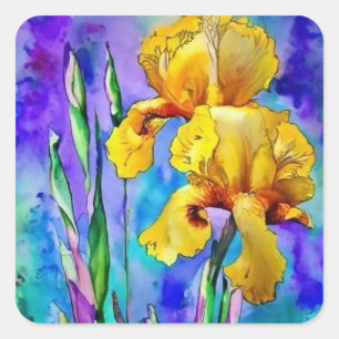 Two Yellow Irises in Watercolor Square Sticker