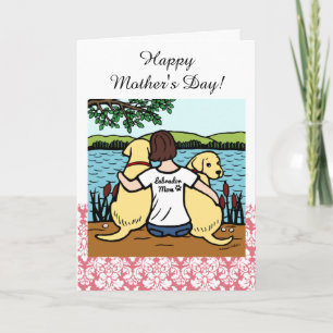 Two Yellow Labradors and Mom Card