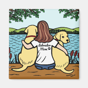 Two Yellow Labradors and Mom Long Leaves Magnet