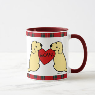 Two Yellow Labradors with Love Cartoon Tartan Mug