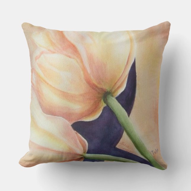 TWO YELLOW TULIP FLOWERS PATIO OUTDOOR PILLOW (Front)