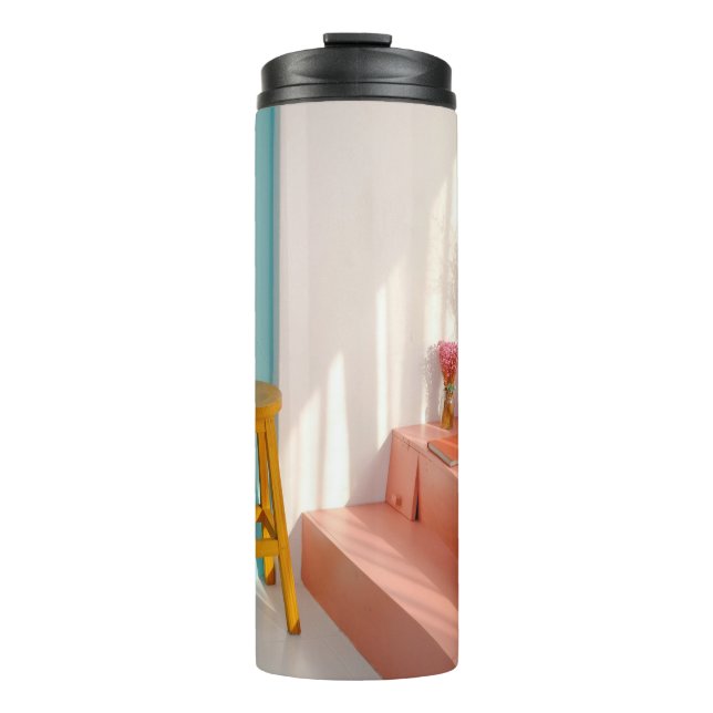Two yellow wooden bar stools thermal tumbler (Front)