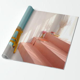 Two yellow wooden bar stools wrapping paper