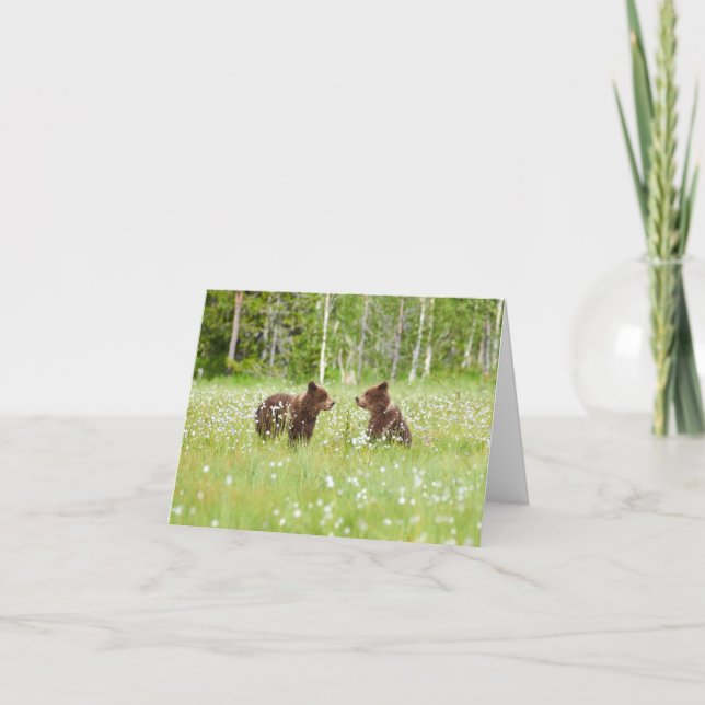 Two young brown bear friends folded greeting card (Front)