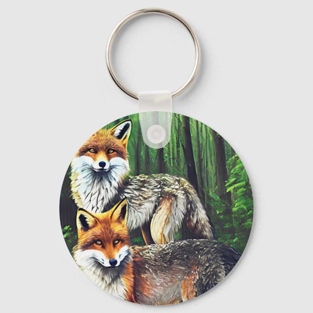 two young Foxes animal nature wildlife art   Keychain (Front)
