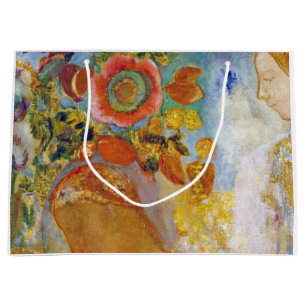 Two Young Girls among Flowers, Redon Large Gift Ba Large Gift Bag