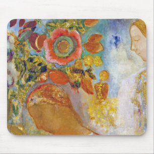 Two Young Girls among Flowers, Redon Mouse Pad