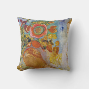 Two Young Girls among Flowers, Redon Throw Pillow