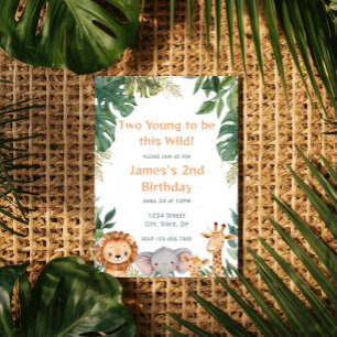 Two Young Safari Jungle Animals 2nd Birthday Invitation