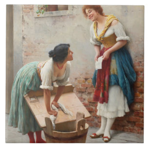 Two Young Washerwomen Sharing the News Tile