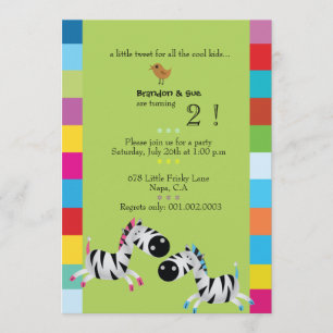 Two Zebras - Green twins birthday party invites