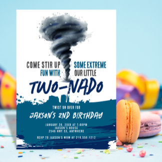 Twonado Twister Tornado Blue Grunge Birthday Invitation