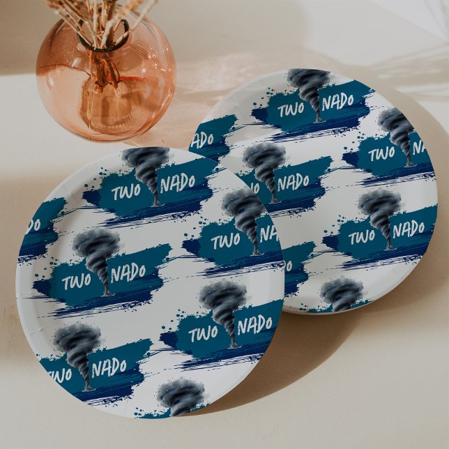 Twonado Twister Tornado Blue Grunge Birthday Paper Plate (Twonado Twister Tornado Blue Grunge Birthday Paper Plates)