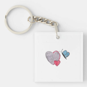 Twos Hearts with Butterfly  Keychain