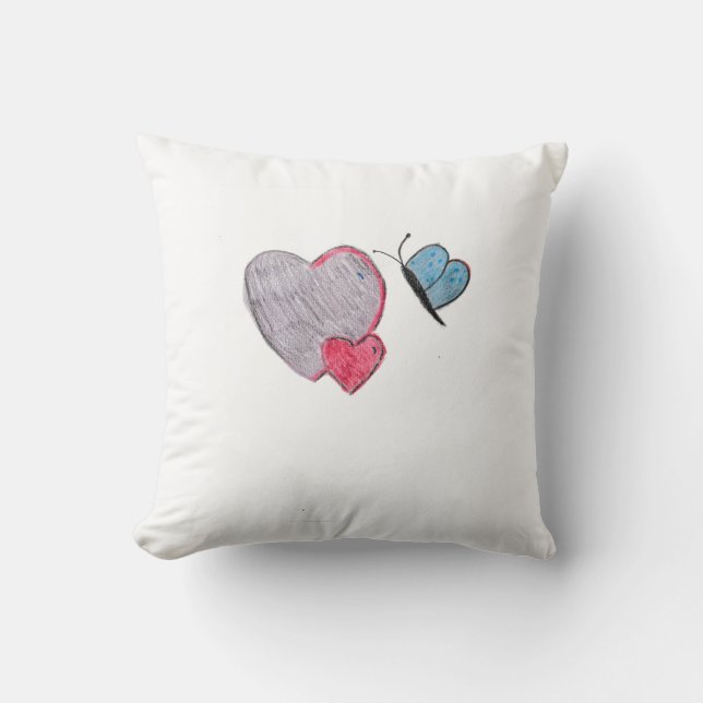 Twos Hearts with Butterfly  Throw Pillow (Front)