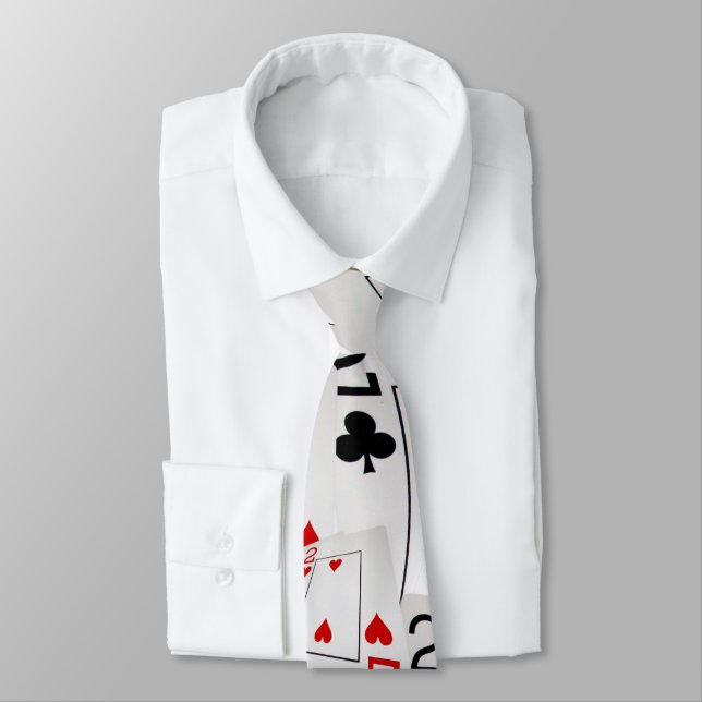 Twos In A Pattern, Poker Cards, Mens Silky Tie (Tied)