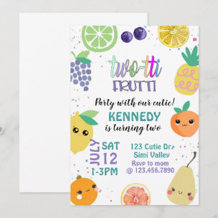 Twotti Fruiti, TWO, Kids Birthday,  Invitation