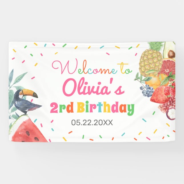 Twotti Fruitti Fruits Toucan Birthday Backdrop Banner (Horizontal)