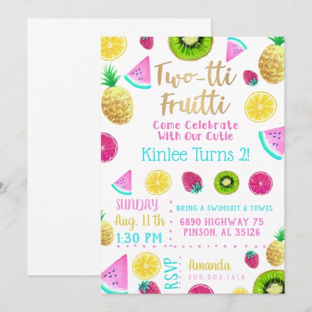 TWOtti Fruitti Invitation d'anniversaire (Devant / Derrière)