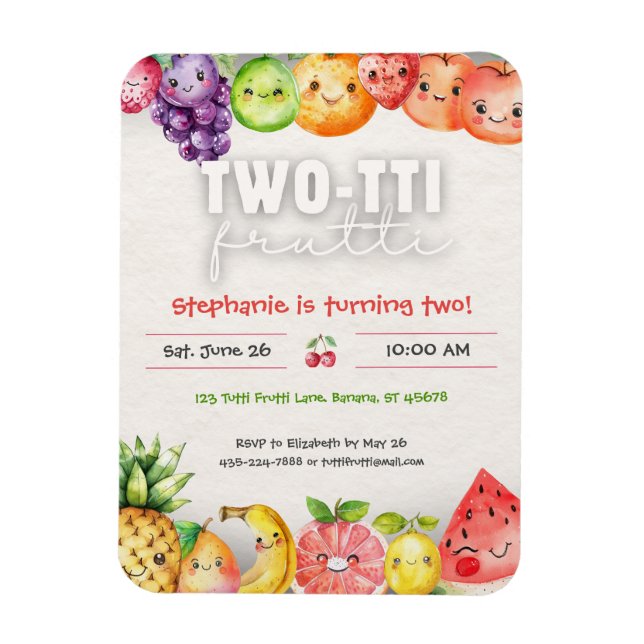 Twotti Frutti 2nd Birthday Invitation Magnet (Vertical)