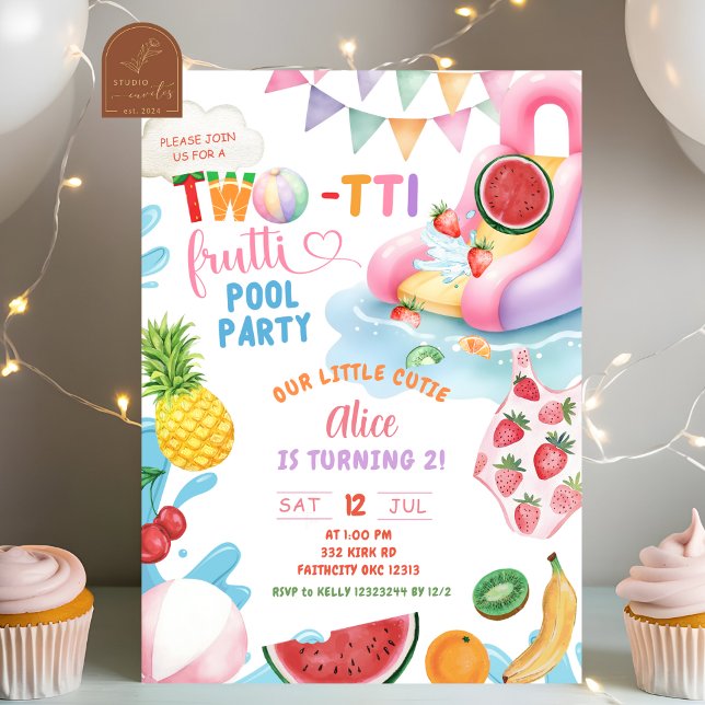 TWOtti Frutti 2nd Birthday Pool Party Invitation (Creator Uploaded)
