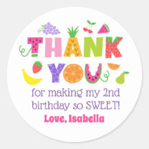 TWOtti Frutti 2nd Birthday Thank You Stickers