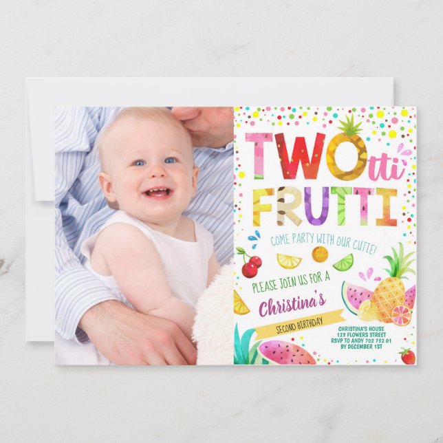 Twotti Frutti 2nd Girl Birthday Custom Photo Invitation (Front)