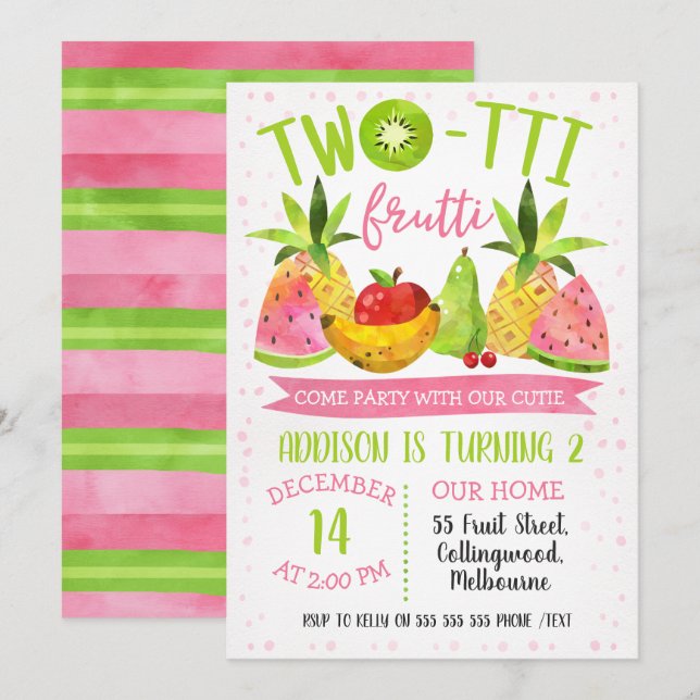 Twotti frutti birthday party invitation (Front/Back)