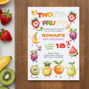 Twotti Frutti Colourful Fruity Fun 2nd Birthday Invitation