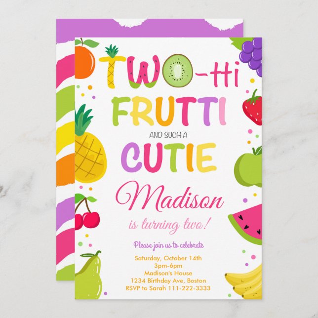 Twotti Frutti Cutie 2nd Birthday Invitation (Front/Back)