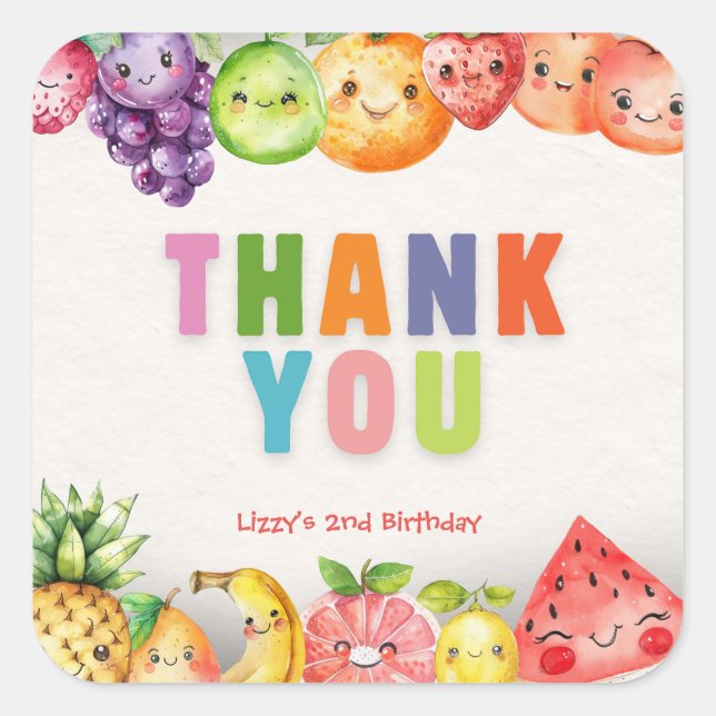 Twotti Frutti Fruit Theme Thank you Square Sticker (Front)