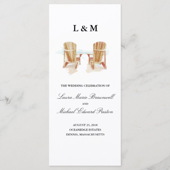 TwoWatercolor Adirondack Chairs | Ceremony Program (Front)