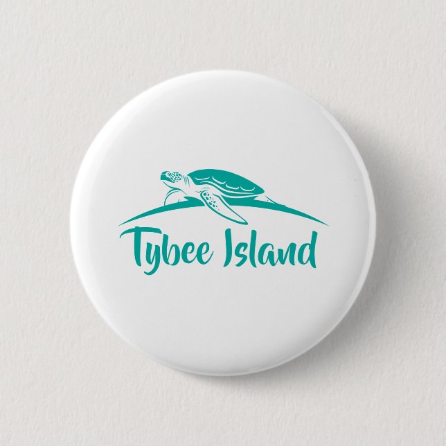 Tybee Green Turtle 2 Inch Round Button (Front)