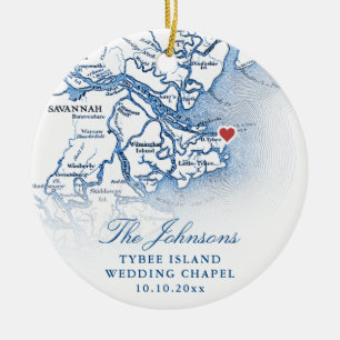 Tybee Island GA Map Wedding Photo Christmas Ceramic Ornament
