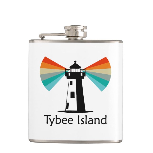 Tybee Island Georgia Lighthouse Rainbow Hip Flask (Front)