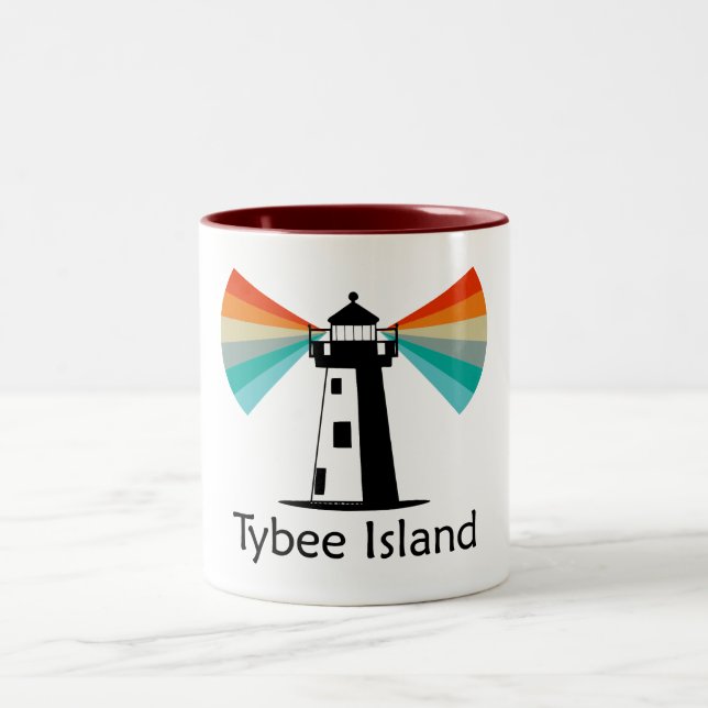 Tybee Island Georgia Lighthouse Rainbow Two-Tone Coffee Mug (Center)