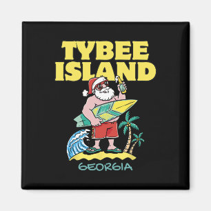 Tybee Island Georgia Santa Christmas Surfing Magnet