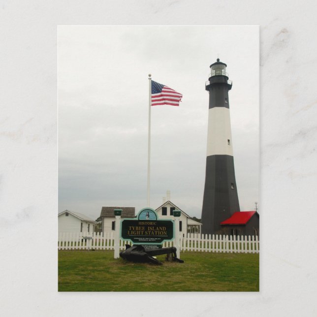 Tybee Island Lighthouse Georgia American Flag Postcard (Front)