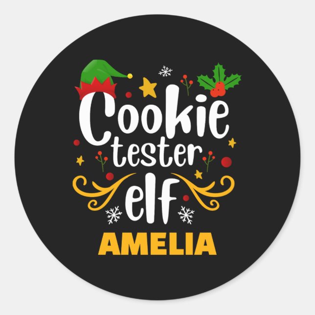 Tygraphy Cookie Tester Elf Family Matching  Classic Round Sticker (Front)