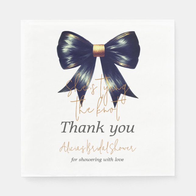 Tying Knot Coquette Gold Black Bow Bridal Shower Napkin (Front)