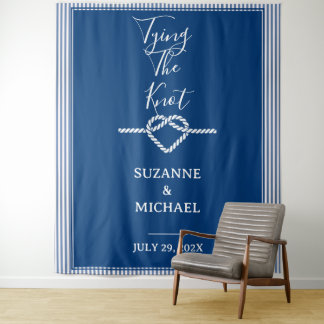 Tying Knot Nautical Navy Blue Photo Backdrop Tapestry