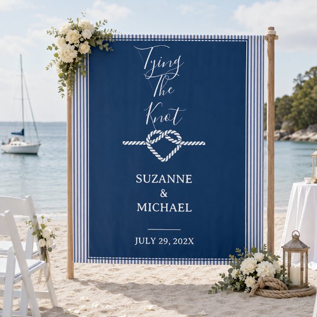 Tying Knot Nautical Navy Blue Photo Backdrop Tapestry (Creator Uploaded)
