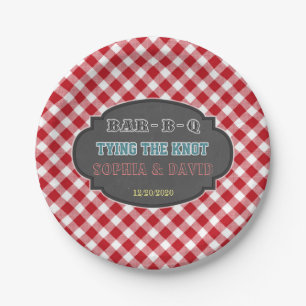Tying the Knot BBQ Gingham Engagement Paper Plate
