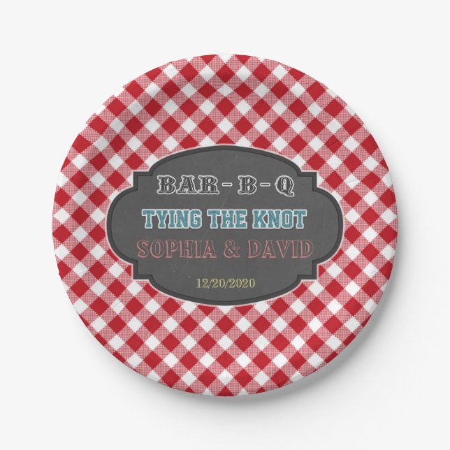 Tying the Knot BBQ Gingham Engagement Paper Plate (Front)