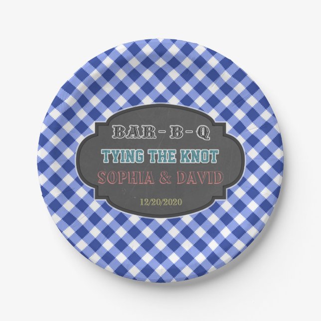 Tying the Knot BBQ Gingham Engagement Paper Plate (Front)