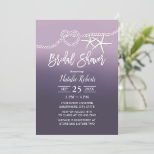 Tying the Knot Beach Starfish Purple Bridal Shower Invitation