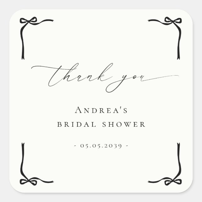 Tying the Knot Black Bow Bridal Shower Thank You Square Sticker (Front)