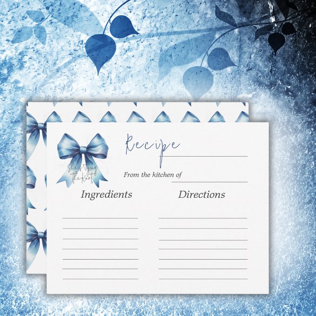 Tying the Knot Blue Bow Bridal Shower Game Recipe Card (Creator Uploaded)
